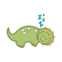 Cute dinosaur cartoon character sleeping. Vector illustration design