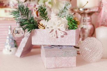Fototapeta na wymiar Christmas details, gifts, decorations