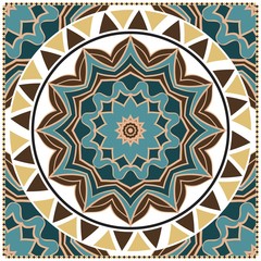 Decorative colorful floral ornament with decorative border. Ethnic mandala decoration. For fashion print, bandanna, tablecloth, neck scarf