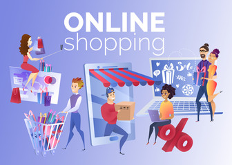 People Shopping Online Cartoon Vector Concept
