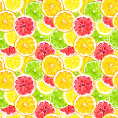 Citrus fruit slicehand draw seamless watercolor fabric pattern.