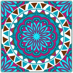 Floral Geometric Pattern with hand-drawing Mandala. illustration. For fabric, textile, bandana, pillowcarpet print.