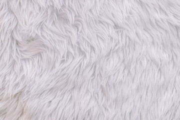 Fototapeta na wymiar Close up white shaggy artificial fur texture or carpet for background.