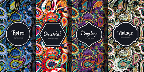 Set of seamless patterns in vintage paisley style.