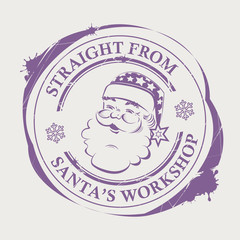 Christmas imprint with the silhouette of a cute Santa Claus with big blots, design element.