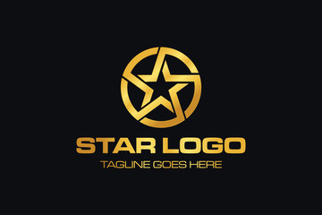 Gold Star logo designs template with Black Background