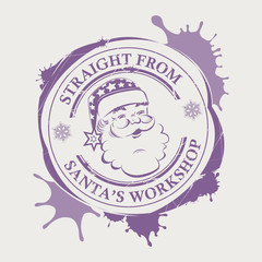Christmas violet print with a patterned face of Santa Claus with large blots.