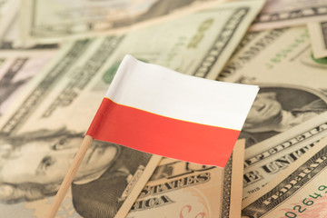 Flagge von Polen und Dollar Geldscheine im Hintergrund