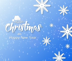 Christmas card with white snowflakes on blue background