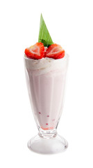 Milkshake of strawberry on white background