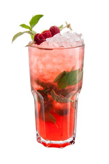 The raspberry Mojito cocktail on white background