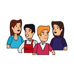 Fototapeta premium man with bbq apron and friends