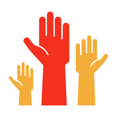 Raised hands volunteering to help a good cause. Vector trendy flat icon for volunteer, charity, donation and contribution concepts
