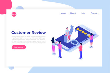 Customer review, Usability Evaluation,  Feedback,  Rating system isometric concept. Vector illustration