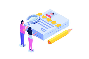 Customer review, Usability Evaluation, Feedback, Rating system isometric concept. Vector illustration
