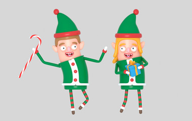 Couple cute elf santa christmas holding gift. 3d illustration.
Isolate. Easy automatic vectorization. Easy background remove. Easy color change. Easy combine. For custom illustration contact me. 