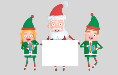 Couple elf and Santa Claus holding a white placard. 3d Illustration.
Isolate. Easy automatic vectorization. Easy background remove. Easy color change. Easy combine.  