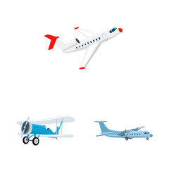 Vector illustration of plane and transport icon. Collection of plane and sky stock vector illustration.