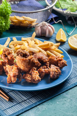Crispy chicken karaage served with french fries