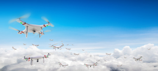 3D rendering drone flying in the air.