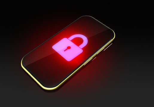 3d Illustration Smart Phone With Security Locker Icon