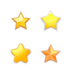 Set of realistic five-pointed stars, game glossy design, 3d icons on a white background.