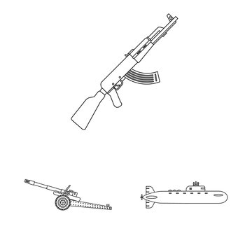 Vector illustration of weapon and gun symbol. Set of weapon and army stock vector illustration.