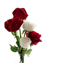 Red and white rose bouquet in Glass Vase