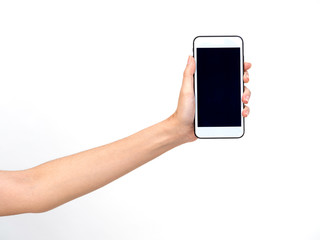 Hand holding mockup smartphone
