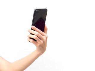 Hand holding mockup smartphone