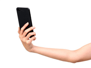 Hand holding mockup smartphone