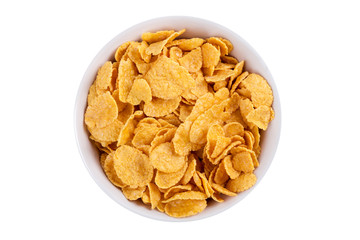 Corn flakes in a bowl isolated on white background