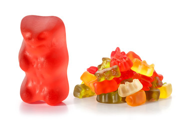 Multicolor fruit gummy candy in the form of a grizzly bear. Jelly Bean
