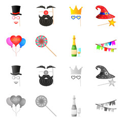 Isolated object of party and birthday sign. Set of party and celebration stock vector illustration.