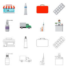 Vector design of pharmacy and hospital sign. Collection of pharmacy and business stock vector illustration.