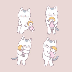 Obraz premium Cartoon cute cat and doll vector.