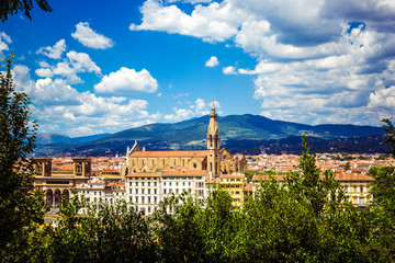Panoramic view Florence Firenze  - Basilica di Santa Croce (Holy Cross), mountains from Piazzale...