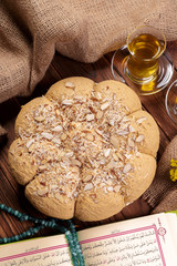 Tasty halva with tea on the table