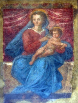Porta San Gervasio, the inner lunette decorated by a Madonna with Child, Lucca, Tuscany, Italy 