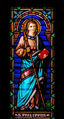 Saint Philip the Apostle, stained glass window in the San Michele in Foro church in Lucca, Tuscany, Italy 
