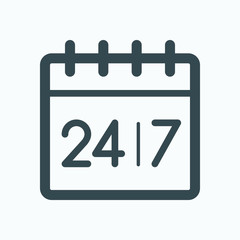 Round-the-clock 24/7 work calendar icon. Calendar vector icon