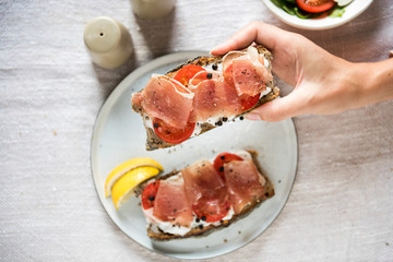 Parma ham and tomato sandwich