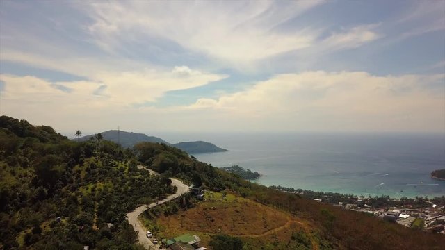 sunny day phuket island mountain traffic road coastline aerial panorama 4k thailand
