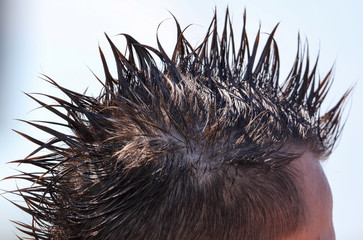 Hairstyle on the head of a punk man