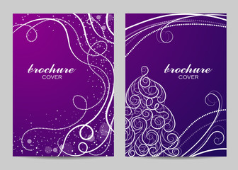 Brochure template layout design. Beautiful winter pattern on violet background
