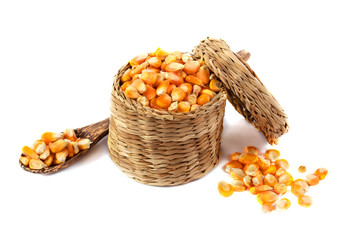 Dried corn in Bucket isolate on white background
