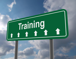 Training road siign . 3d rendered illustration