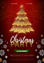 Naklejka na ściany i meble Christmas poster with golden Christmas tree