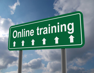 online training road siign . 3d rendered illustration