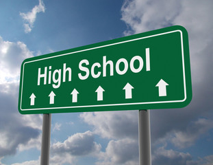 high school road siign . 3d rendered illustration